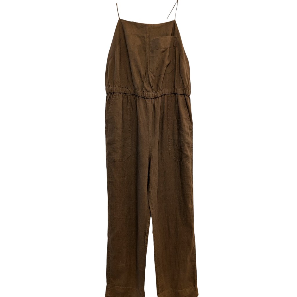 Everlane Womens Nwt Size S Brown The Shoestring Apron 100% Linen Crop Jumpsuit